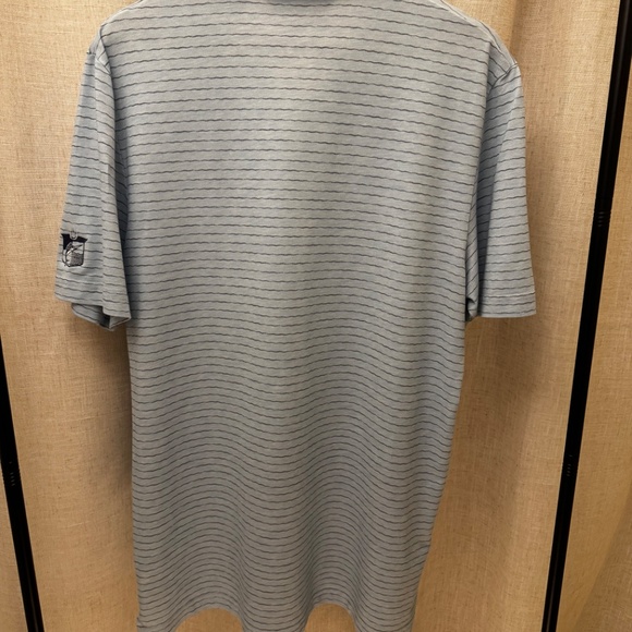 TravisMathew Men’s Polo Shirt Golf Large Light Blue Striped Marlin Logo - Picture 11 of 11